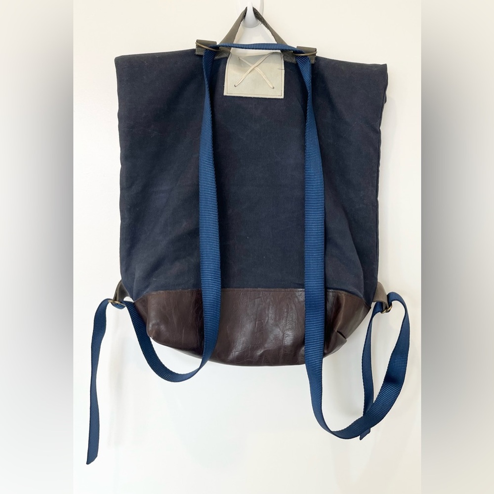 Handmade Roll Zip Backpack Denim Hand Painted Floral Textile Leather Boho Bag - Picture 4 of 13